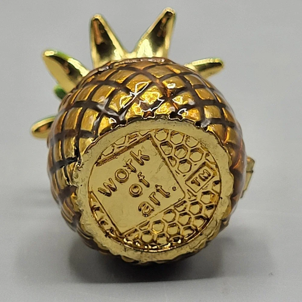 Work of Art Pineapple Trinket Pill Box Small Hinged Enameled Shelf Decor